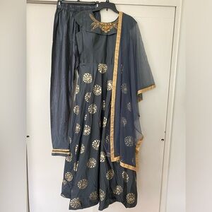 Salwar Kameez | Salwars | Anarkali Dress New Size M 3 Piece Suit Gray Golden  Colors Ethnic Wear | Poshmark